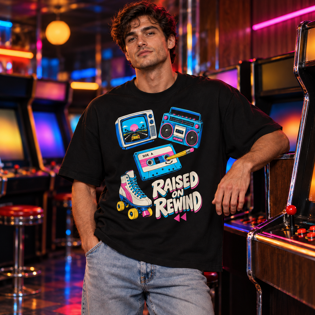 Raised on Rewind - Retro Arcade Heavyweight Unisex Tee